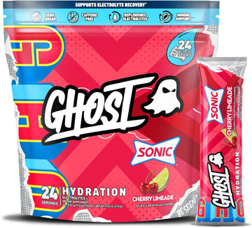 Ghost Hydration Packets, Sonic Cherry Limeade, 24 Sticks, Electrolyte Powder - Drink Mix Supplement With Magnesium, Potassium, Calcium, Vitamin C - Vegan Friendly, Free Of Soy, Sugar & Gluten