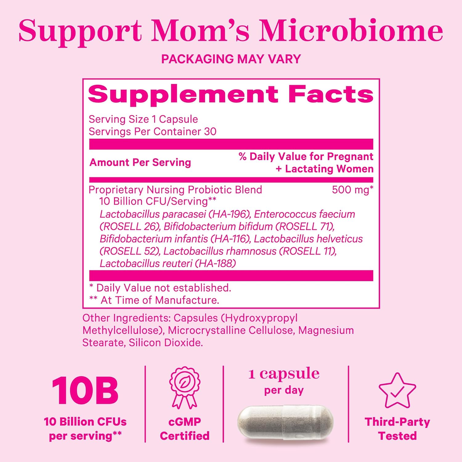 Pink Stork Lactation Probiotic - 10 Billion CFUs Multi Strain Postnatal Probiotics for Breastfeeding Women - Support Breast Milk & Gut Health, Postpartum Essentials, 30 Capsules : Health & Household