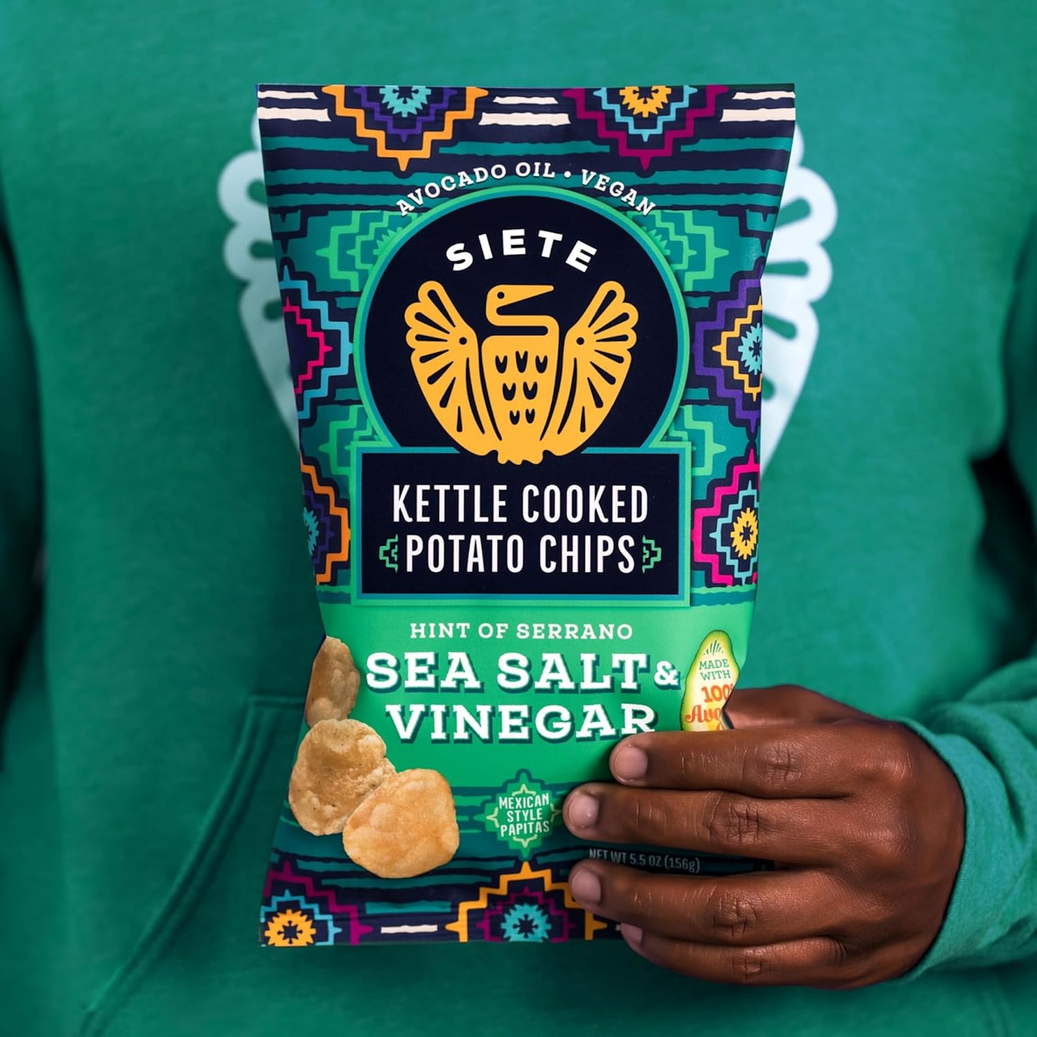 Siete Grain Free Potato Chips | Kettle Cooked | Gluten Free Chips | Vegan Snacks | Non Gmo | Sea Salt & Vinegar, 5.5 Ounce (Pack Of 6)