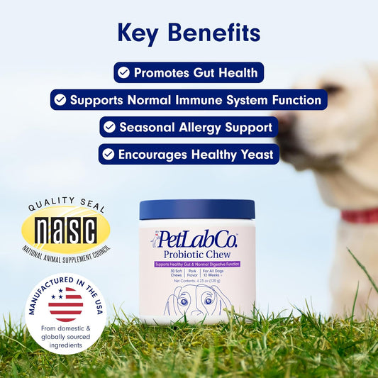 Petlab Co. Probiotics For Dogs, Support Gut Health, Diarrhea, Digestive Health & Seasonal Allergies - Pork Flavor - 30 Soft Chews - Packaging May Vary
