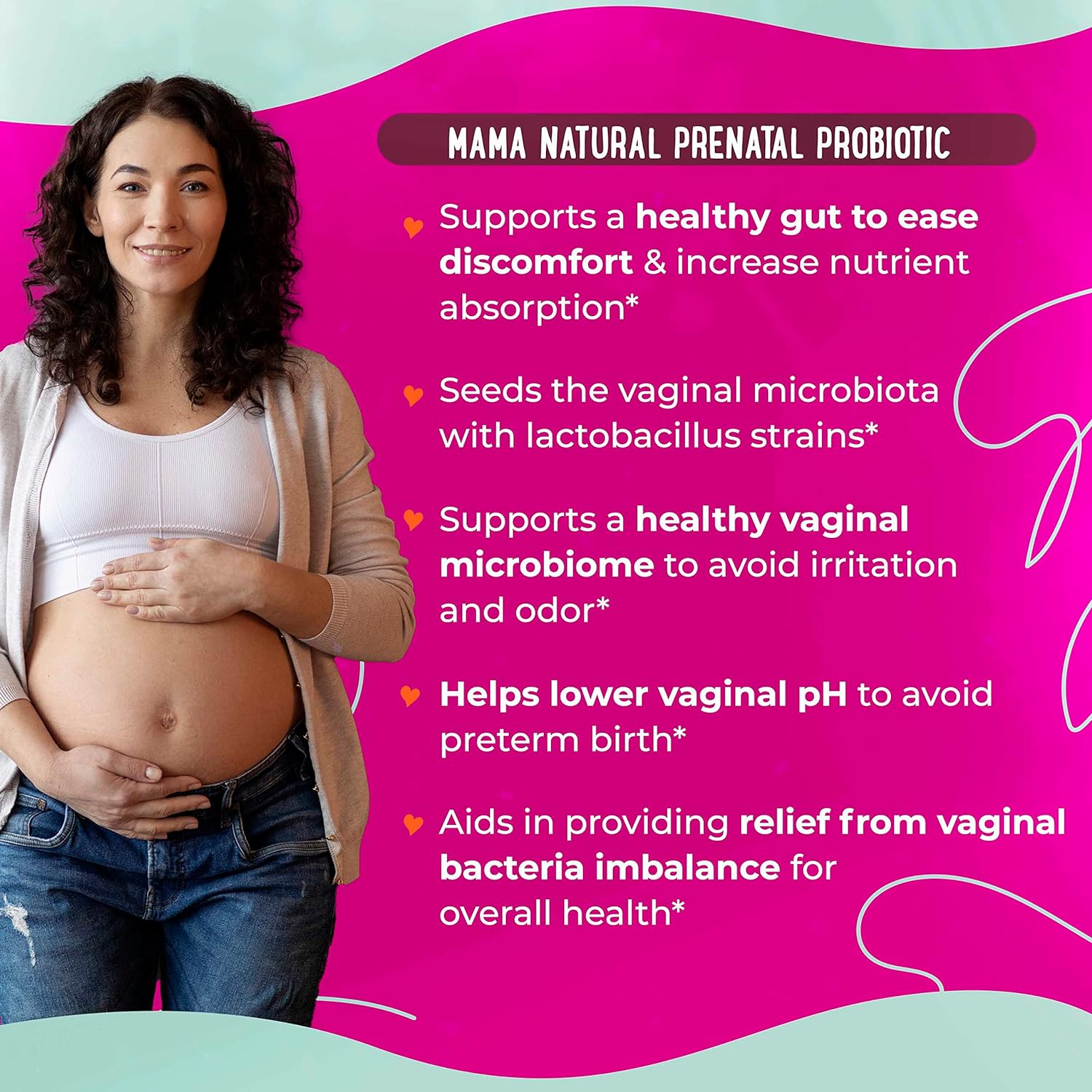 Mama Natural Prenatal Probiotics for Women (30 Vegan Probiotic Capsules) | 25 Billion CFU & 12 Strain Pregnancy Probiotic & Prebiotic Blend | Acidophilus & Bifidobacteria Support for Mom and Baby : Health & Household