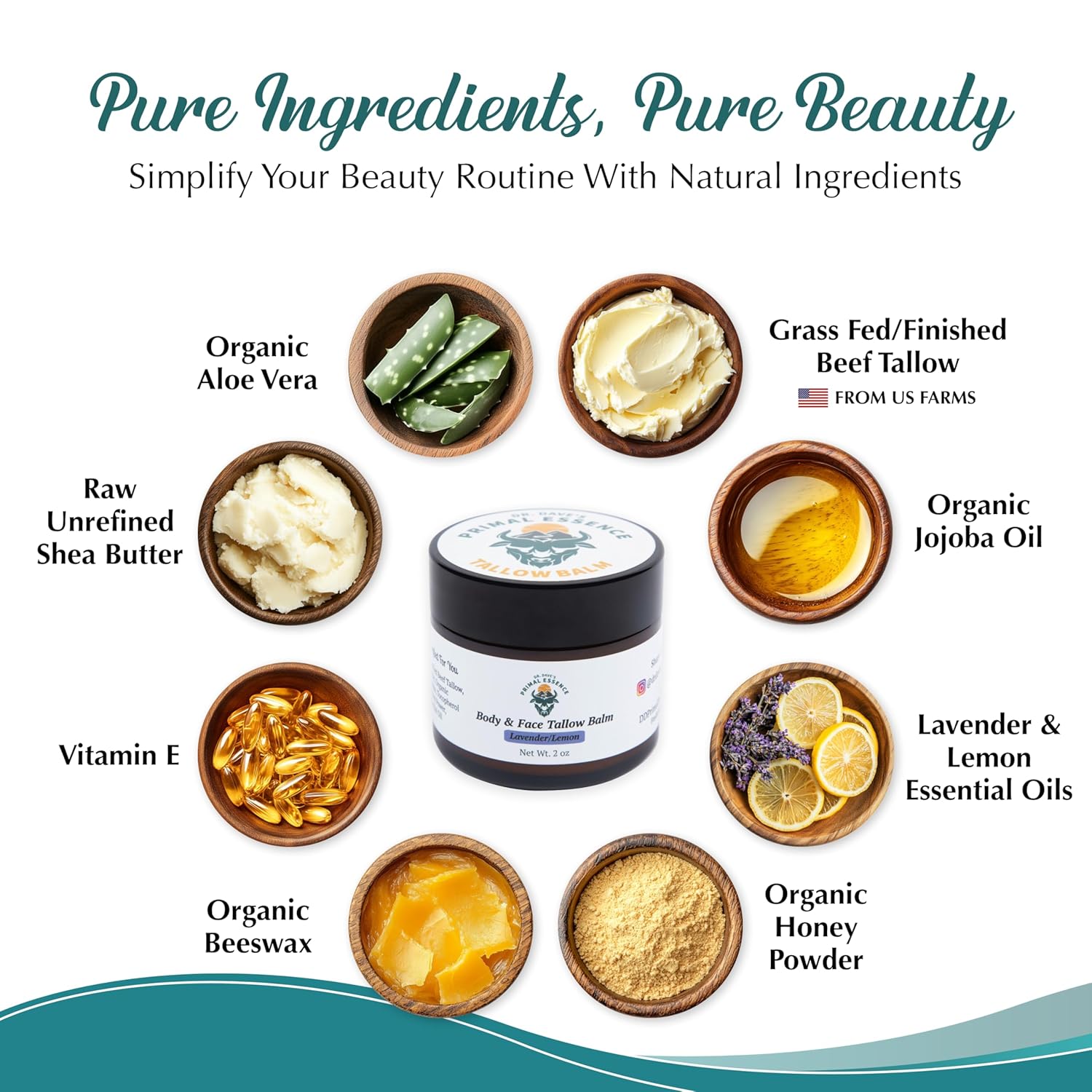 Dr. Dave'S Primal Essence Grass Fed Beef Tallow Balm For Face And Body With Shea Butter, Organic Jojoba Oil, Honey, And Beeswax – Beef Tallow For Skin – Lavender And Lemon – 2 Oz : Beauty & Personal Care