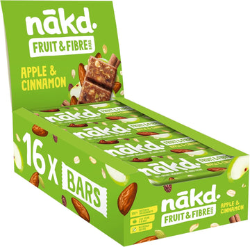 Nakd Apple & Cinnamon Fruit & Fibre Bar - Vegan - Gluten Free - Healthy Snack, 44G (Pack Of 16 Bars)