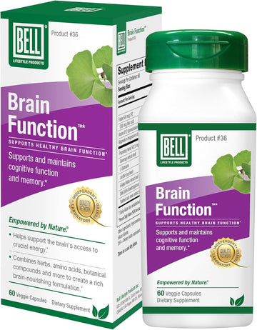 Bell Brain Function Lifestyle, Supports Cognitive Health With Ginkgo, Vitamin B12, Folate - 60 Vegetarian Capsules