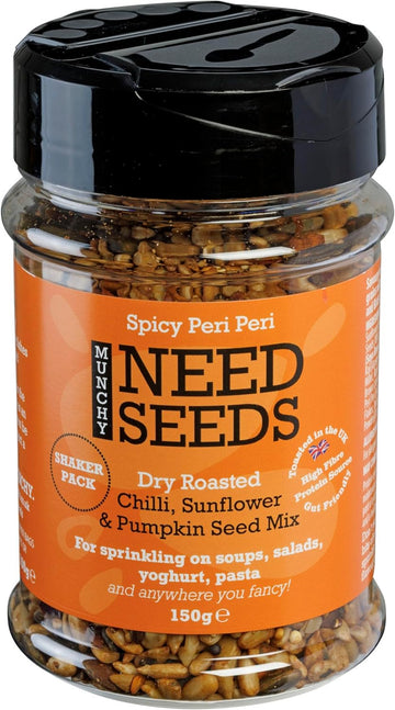 Munchy Seeds Spicy Peri Peri 150G - Lightly Toasted Peri Peri Seeds In A Convenient Shaker With A Spicy Kick, Great For Snacking, Topping Salads, Adding Heat To Dishes - Gluten-Free Shaker