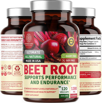 N1N Premium Organic Beet Root Capsules 1300Mg 120 Veg Caps [Non-Gmo & Gluten Free] All Natural Beet Root Powder For Energy, Stamina And Athletic Performance
