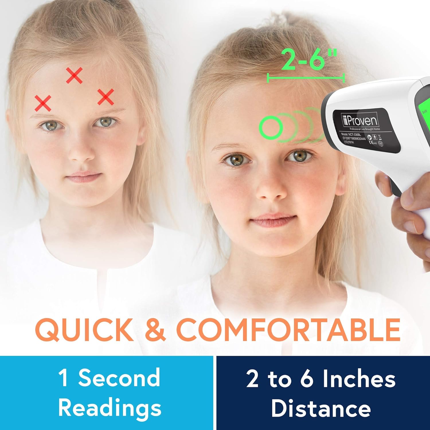 No Touch Infrared Thermometer, Health Care Temporal Forehead Temp Gun, Digital Medical iProven Non Contact Thermometer, Ideal for Adults and Kids, Measures Fever in Safe Distance (2-6 Inch) : Baby
