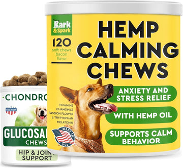 Glucosamine Dog Treats + Calming Hemp Treats For Dogs Bundle - Hip Support And Joint Pain Relief Supplement With Chondroitin, Msm, Omega-3 + Anxiety Relief, Separation Aid, Fireworks, Storms, Thunder