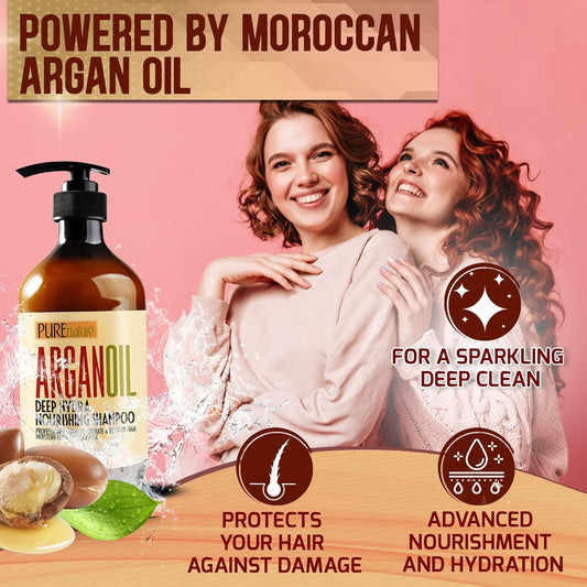 Moroccan Argan Oil Shampoo - Sulfate SLS Paraben Free Moisturizing Treatment for Women and Men - For All Types Including Curly, Dry, Damaged and Oily Hair - Hydrating and Nourishing - Salon Grade