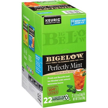 Bigelow Tea Unsweetened Perfectly Mint Iced Tea Keurig K-Cup Pods, Caffeinated Tea Keurig Tea Pods, 22 Count Box (Pack Of 4), 88 Total K-Cup Pods