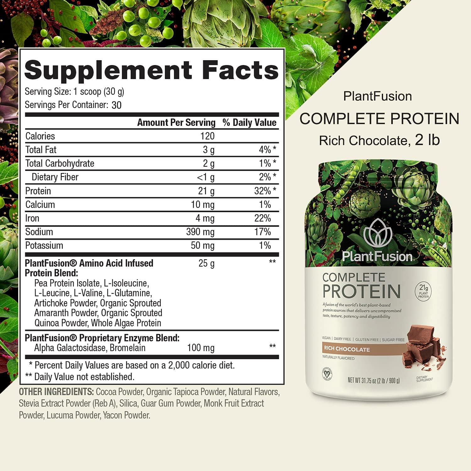 PlantFusion Complete Plant Based Pea Protein Powder Bundle, Non-GMO, Vegan, Dairy Free, Gluten Free, Soy Free, Allergy Free w/Digestive Enzymes, Dietary Supplement, Vanilla Bean and Chocolate 2 pound : Health & Household