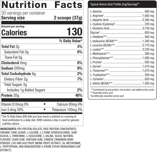 Metagenics Perfect Protein Pea & Rice Protein Powder - 20 G Plant Protein - Vegetarian & Ideal For Lactose Sensitivities - With Bcaas - Vanilla Flavor - 30 Servings