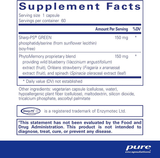 Pure Encapsulations Ps Plus | Hypoallergenic Formula For Memory, Brain Processing And Overall Cognitive Function | 60 Capsules