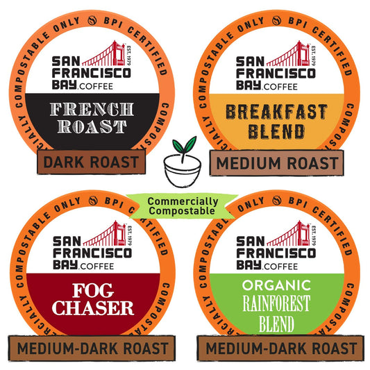 San Francisco Bay Compostable Coffee Pods - Original Variety Pack (120 Ct) K Cup Compatible including Keurig 2.0, French, Breakfast, Fog, Organic Rainforest,120 Count (Pack of 1)