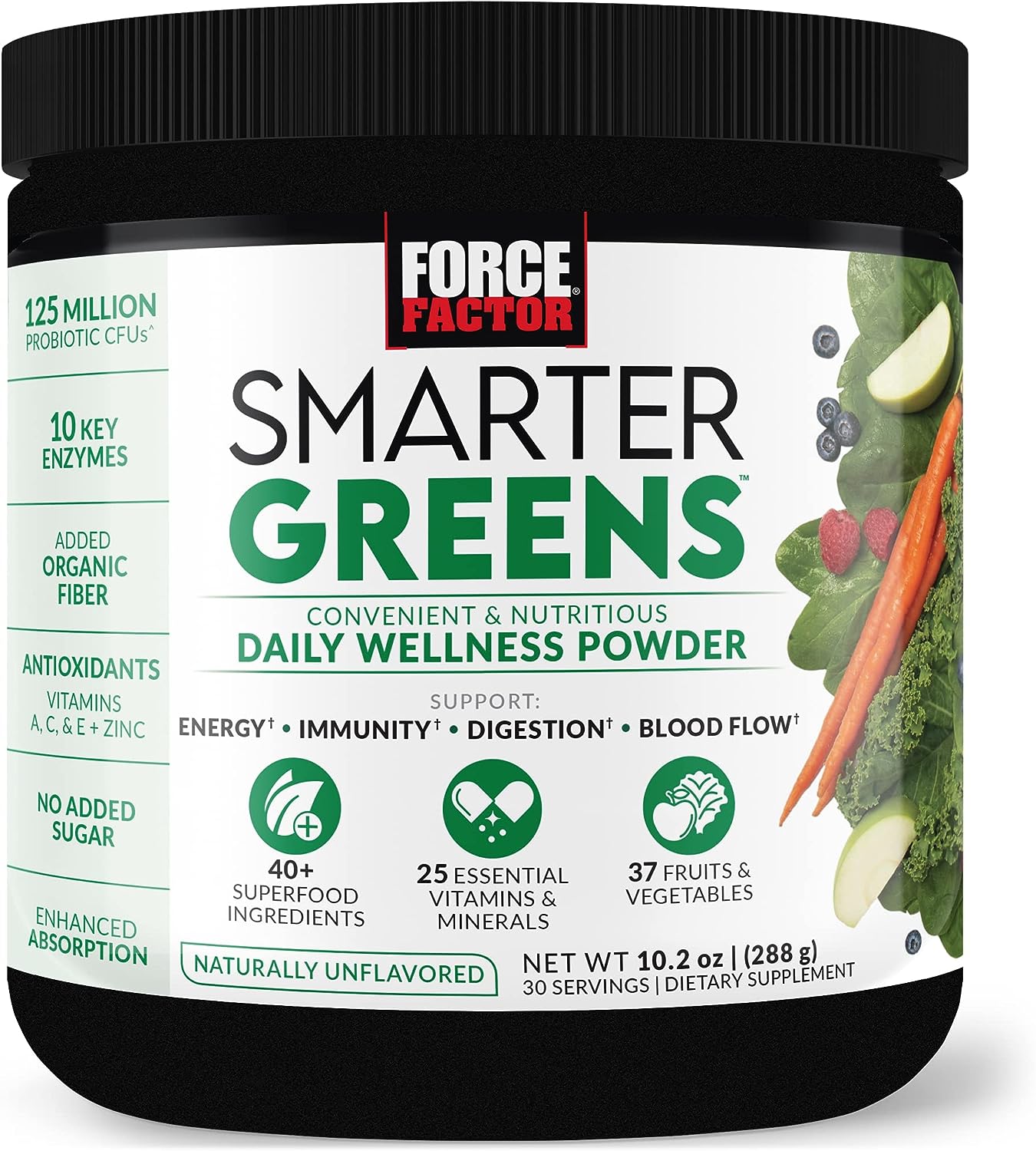 Force Factor Smarter Greens Daily Wellness Powder To Support Energy, Immunity & Digestion, Greens Powder, Superfood Powder With Vitamins, Minerals, And Probiotics, Naturally Unflavored, 30 Servings