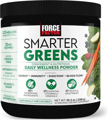 Force Factor Smarter Greens Daily Wellness Powder To Support Energy, Immunity & Digestion, Greens Powder, Superfood Powder With Vitamins, Minerals, And Probiotics, Naturally Unflavored, 30 Servings