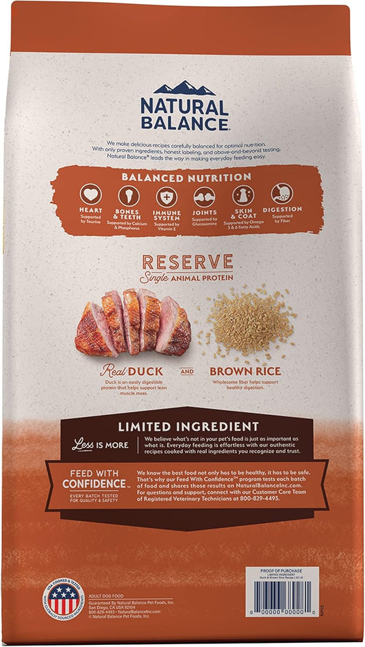 Natural Balance Limited Ingredient Adult Dry Dog Food With Healthy Grains, Reserve Duck & Brown Rice Recipe, 22 Pound (Pack Of 1)
