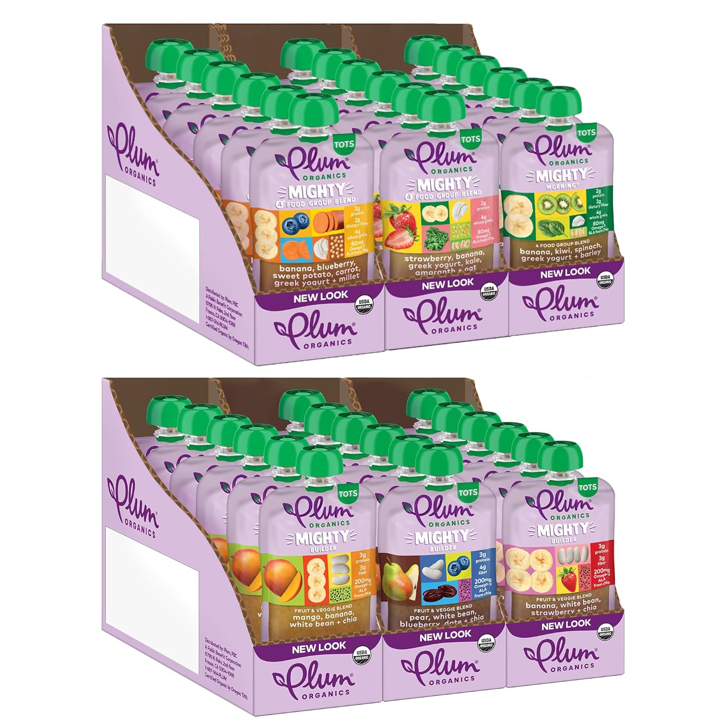 Plum Organics Tots Baby Food Meal Variety Packs - Mighty 4/Mighty Morning Pouches, 3 Flavors (18 Pack) & Mighty Builder Pocuhes, 3 Flavors (18 Pack)