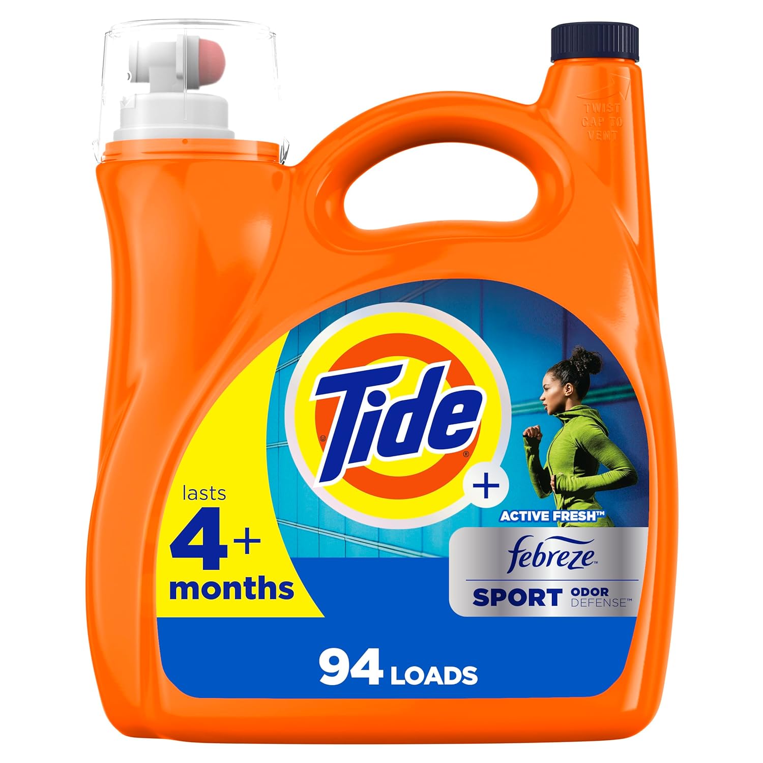 Tide Plus Febreze Sport Odor Defense Liquid Laundry Detergent Soap, He Compatible, 94 Loads, 132 Fl Oz