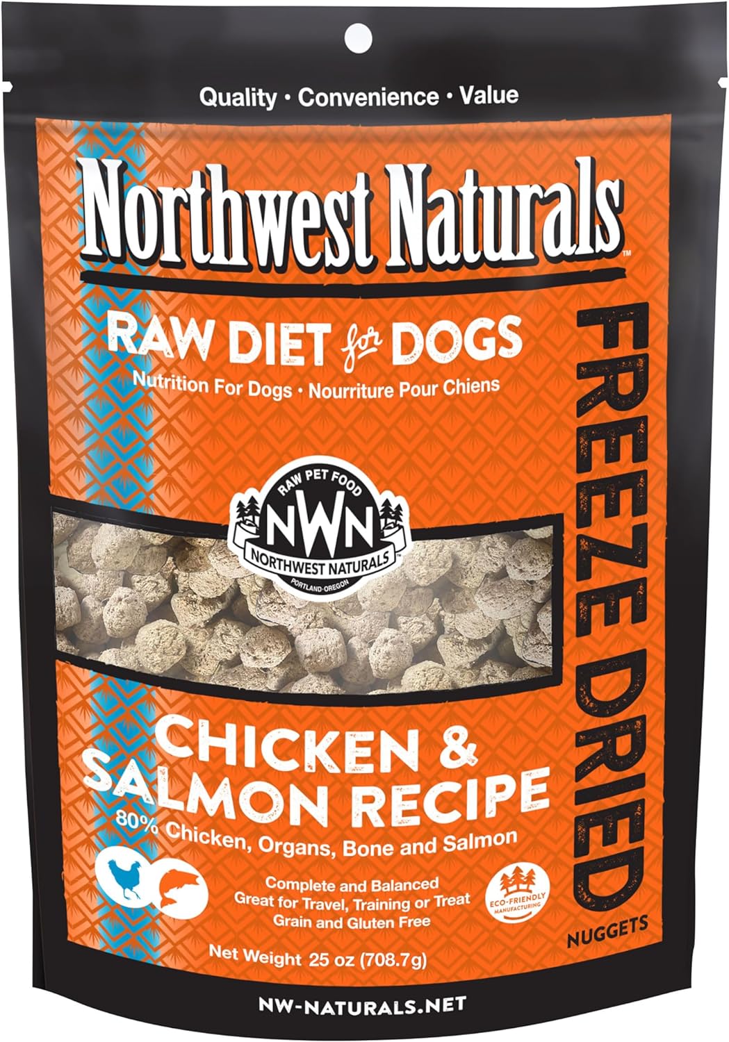 Northwest Naturals Freeze-Dried Chicken & Salmon Dog Food - Bite-Sized Nuggets - Healthy, Limited Ingredients, Human Grade Pet Food, All Natural - 25 Oz (Packaging May Vary)