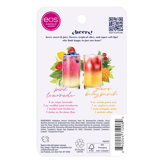 eos Sunset Sips Lip Balms- Pink Lemonade & Guava Berry Punch, All-Day Moisture, Lip Care, 0.14 oz, 2-Pack