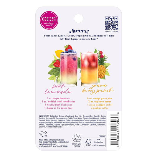 Eos Sunset Sips Lip Balms- Pink Lemonade & Guava Berry Punch, All-Day Moisture, Lip Care, 0.14 Oz, 2-Pack