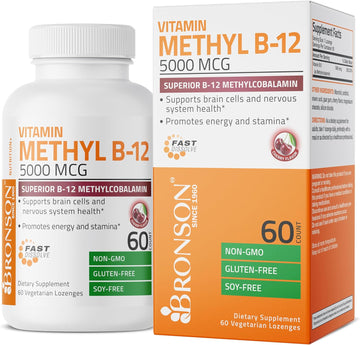 Bronson Methyl B12 5000 Mcg Vitamin B12 Methylcobalamin Energy & Brain Support 60 Lozenges