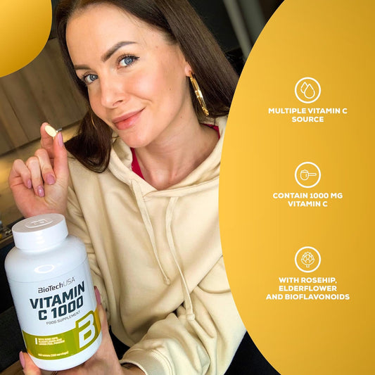 Biotechusa Vitamin C 1000 + Bioflavonoids | Multiple Sources | Immune Support | Rosehip, Elderflower & Lemon, 30 Tablets