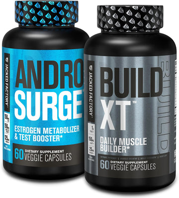 Jacked Factory Androsurge Estrogen Blocker & Testosterone Booster For Men (60 Capsules) & Build-Xt Daily Muscle Builder & Performance Enhancer (60 Capsules)