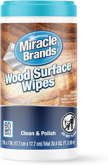 MiracleWipes for Wood Surfaces, Remove Dirt and Grime Buildup, Clean, Protect, and Polish Cabinets, Furniture, and Wood Floors, Great for Kitchen and Bathroom Cleaning Support - 60 Count