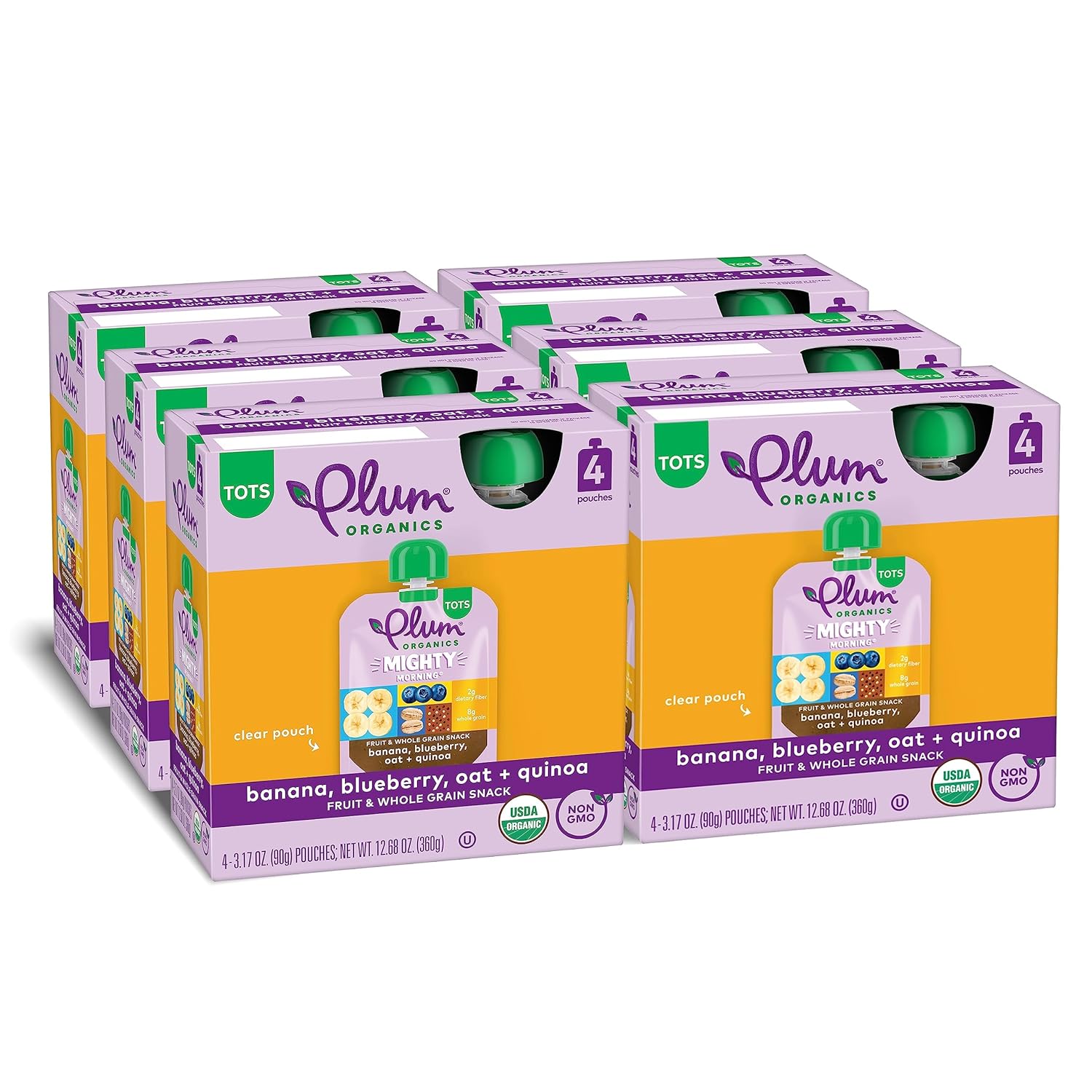 Plum Organics Mighty Morning Organic Toddler Food - Banana, Blueberry, Oat, and Quinoa - 3.17 oz Pouch (Pack of 24) - Organic Fruit and Whole Grain Toddler Food Pouch