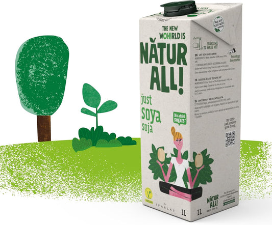 Natur-All | Just Soya Drink 1L - Only 3 Ingredients: Water, Soya Beans & Salt, Unsweetened, 100% Plant-Based, Eco-Friendly Packaging, Vegan (6 Unit Box)