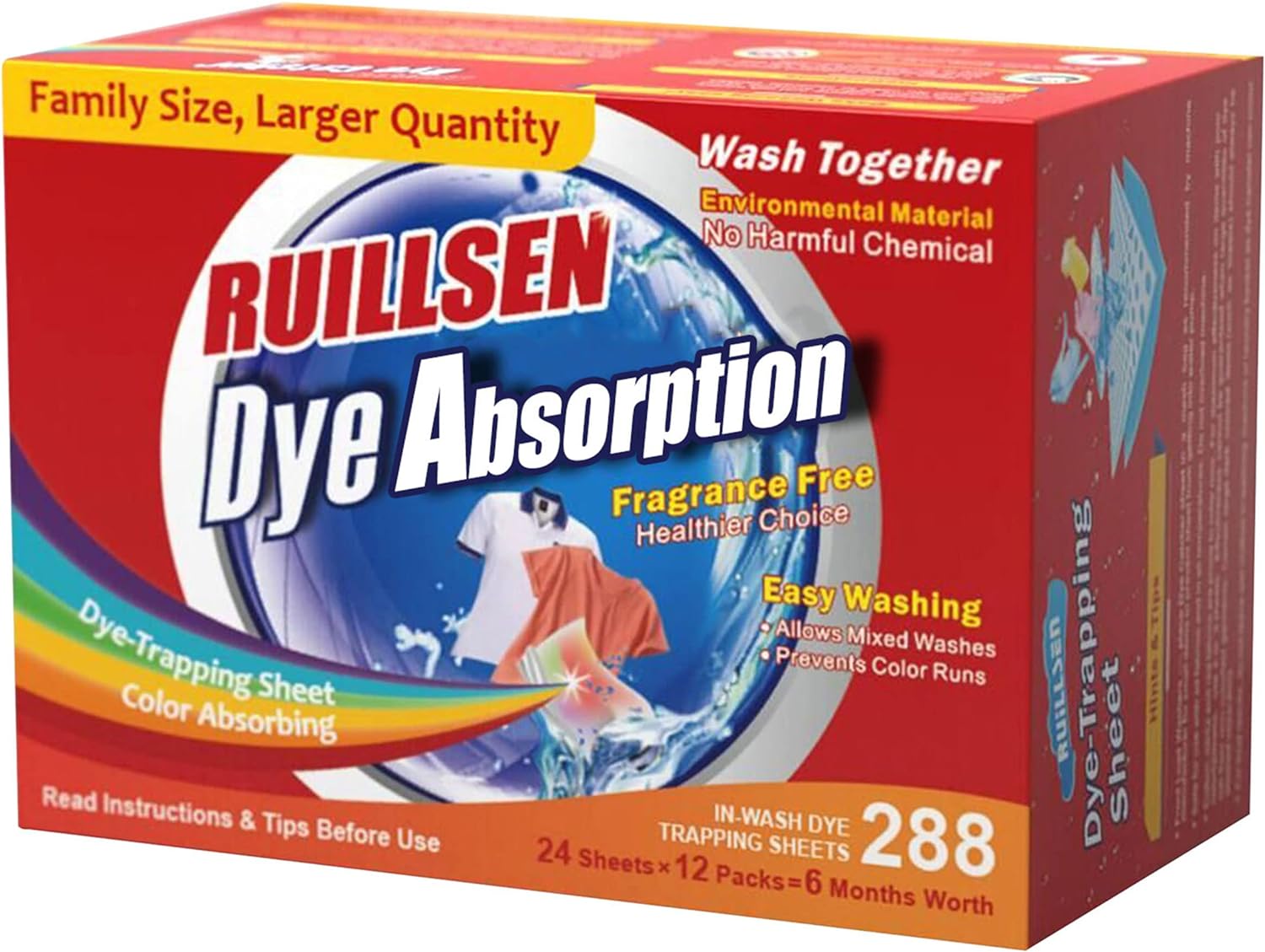 288 Laundry Dye Absorption, Dye Absorption In Wash 24 * 12 Count Sheets at School|Single Apartment|Small Families