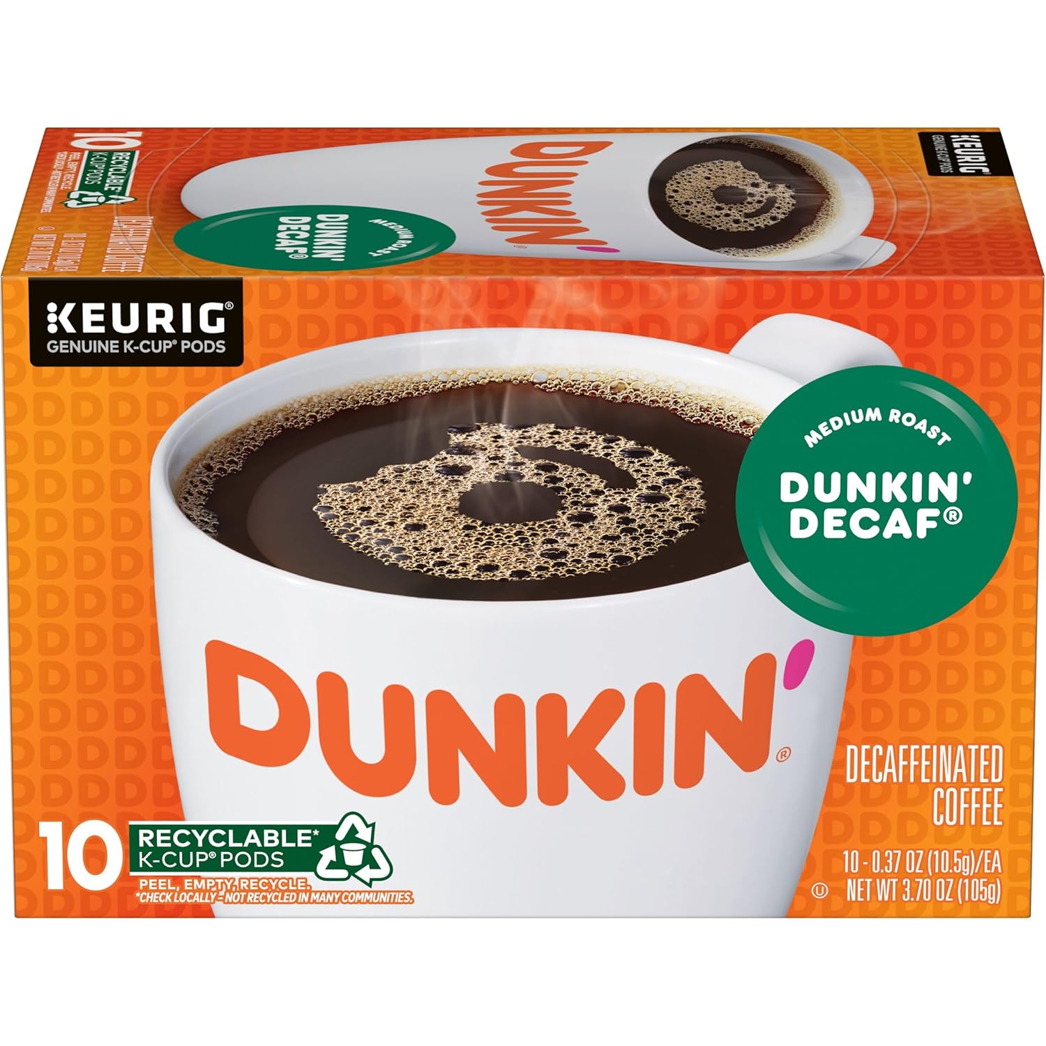 Dunkin' Decaf Medium Roast Coffee, 60 Keurig K-Cup Pods
