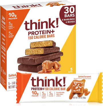 Think! Protein Bars With Chicory Root For Fiber, Digestive Support, Gluten Free With Whey Protein Isolate, Salted Caramel, Snack Bars Without Artificial Sweeteners, 1.4 Oz (30 Count)