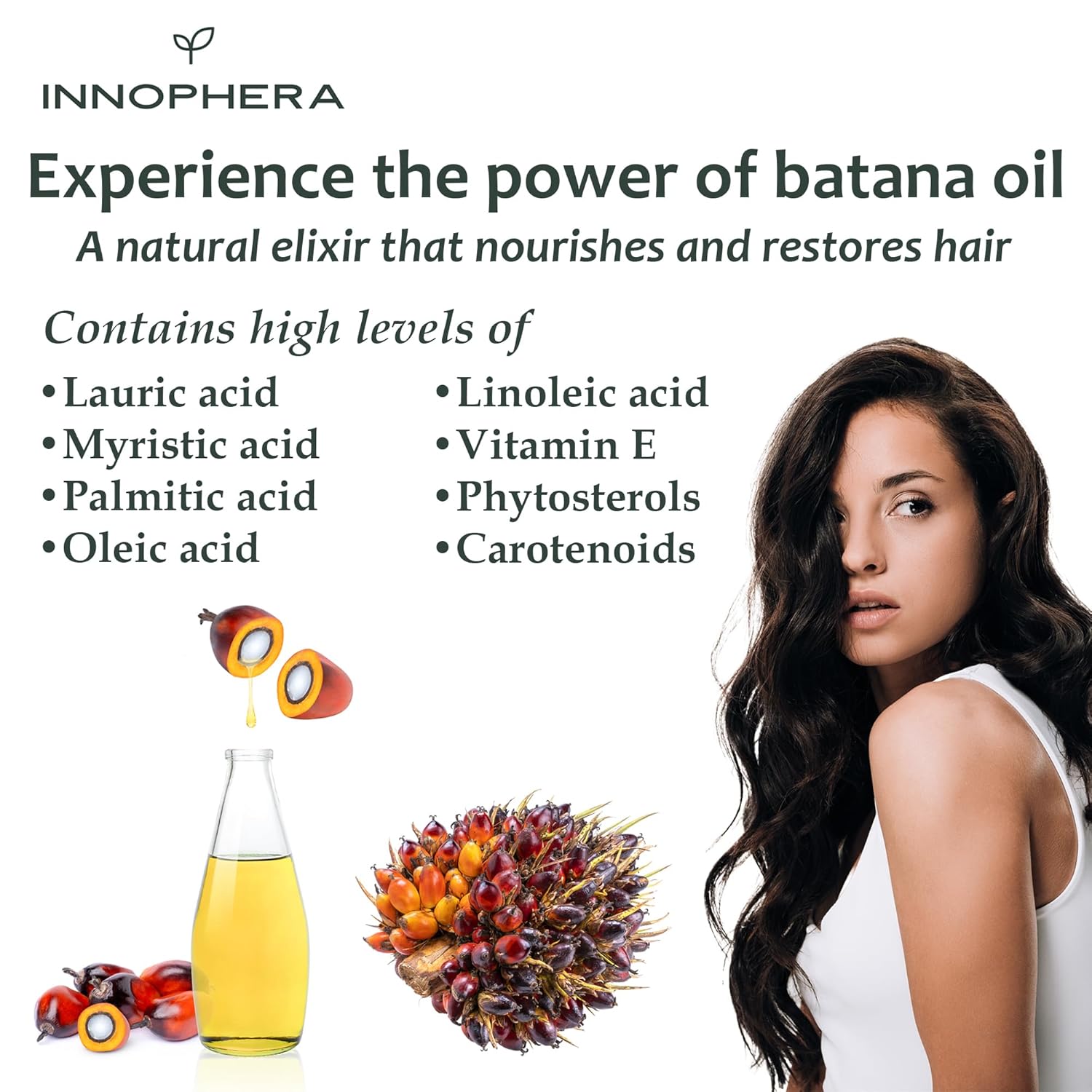 Innophera Batana Oil For Hair Growth - Cold Pressed With No Smoky Odor - 100% Pure & Natural From Honduras - Nourishes, Moisturizes & Restores Hair - 3.4 Oz. : Beauty & Personal Care