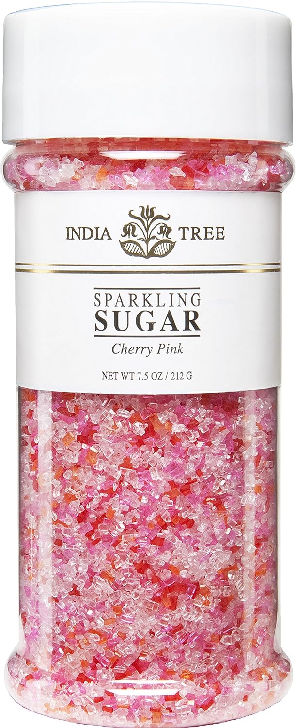 India Tree, Cherry Pink Sparkling Sugar, Large Jar | Shimmery Sprinkles For Baking & Decorating | 7.5 Oz Jar (Pack Of 4)