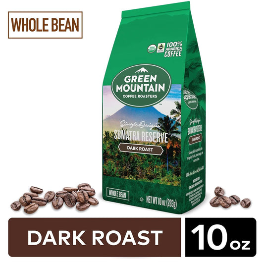 Green Mountain Coffee Roasters, Fair Trade Certified™ Organic, Sumatra Reserve, Whole Bean Coffee, Dark Roast, Bagged 10oz