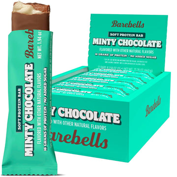 Barebells Soft Protein Bars Minty Chocolate - 12 Count, 1.9Oz Bars - Protein Snacks With 16G Of High Protein - Chocolate Protein Bar With 2G Of Total Sugars - Soft Protein Snack & Breakfast Bars