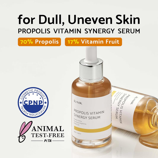 Iunik Propolis 70% Vitamins 17% Synergy Serum - Centella Asiatica Calming Soothing Deep Nourishing For Dry Dull Spot Hyperpigmentation Sensitive Acne-Prone Skin No Pore Clogging Korean Skincare