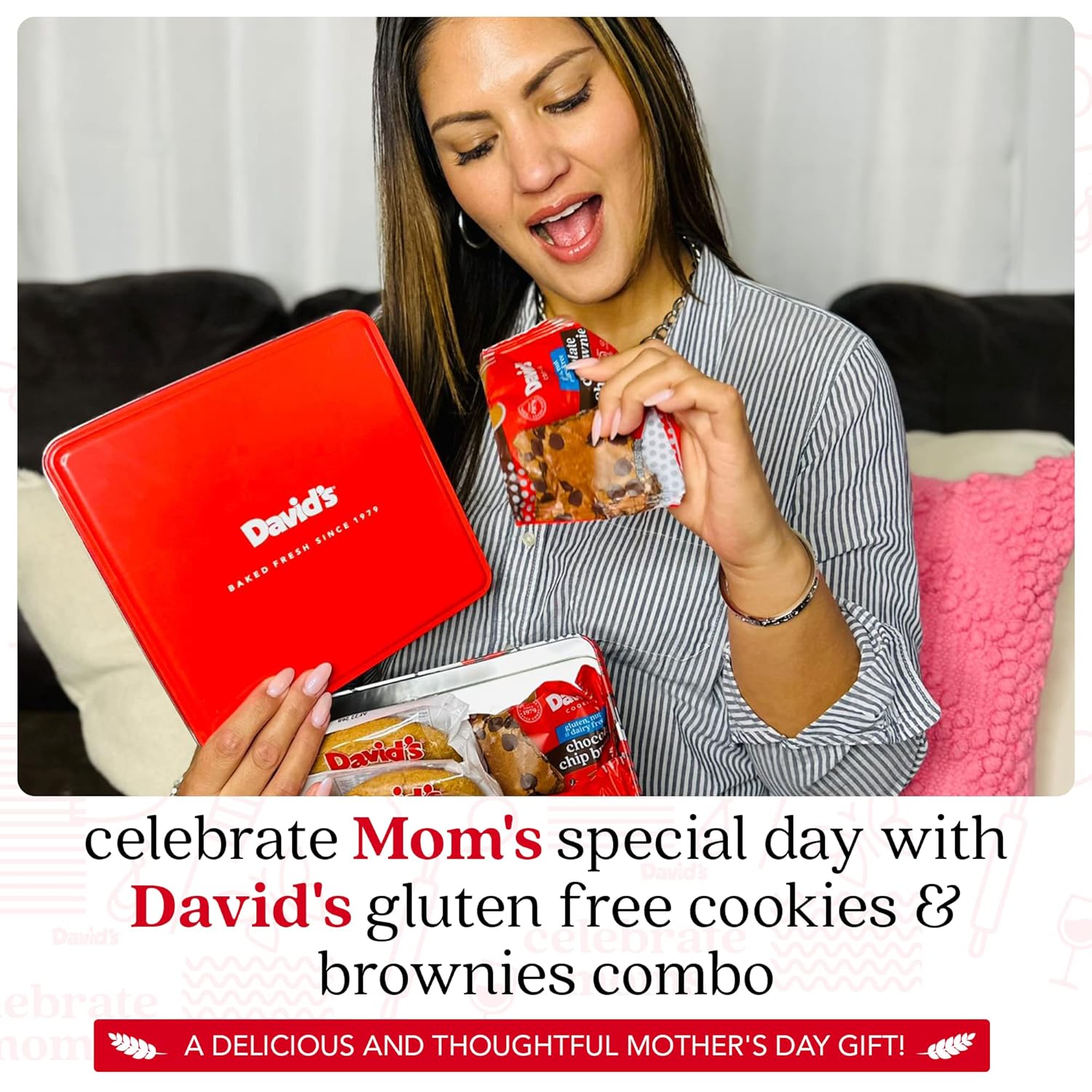 David’S Cookies Mother'S Day Gift Gluten Free Cookies And Brownies Combo In A Celebrate Moms Themed Tin Gift Box | Fresh Baked Delicious Gourmet Cookies And Brownies For Everyone (2 Lbs)