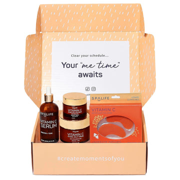 Spalife Complete Vitamin C Skin Care Variety Bundle - Nourishing Under Eye Patches, Revitalizing Face & Eye Cream, And Potent Facial Serum For Youthful Radiance - Skincare Gift Set For Dry Skin