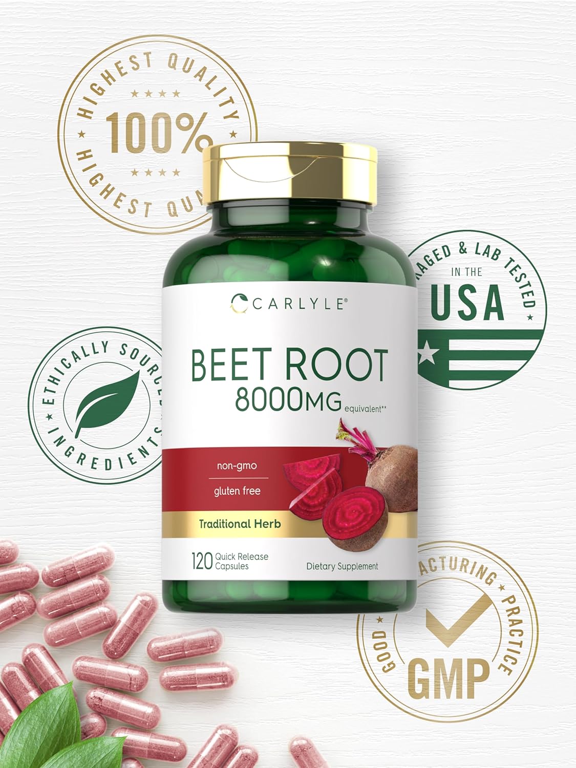 Carlyle Beet Root Capsules | 8000 mg | 120 Count | Non-GMO and Gluten Free Supplement : Health & Household