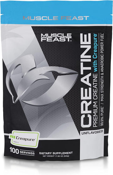 Muscle Feast Creapure Creatine Monohydrate Powder, Vegan Keto Friendly Gluten-Free Easy to Mix, Mass Gainer, Muscle Recovery Supplement and Best Creatine for Muscle Growth, Unflavored, 500g
