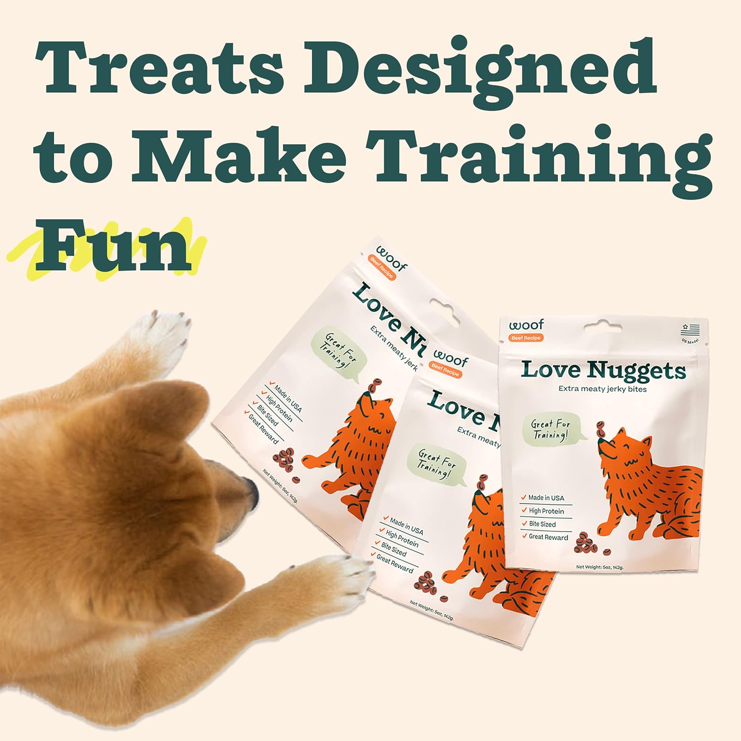 WOOF Love Nuggets, Made in The USA Dog Treats for Training, Jerky for Dogs, Bite-Sized Beef Training Treats : Pet Supplies