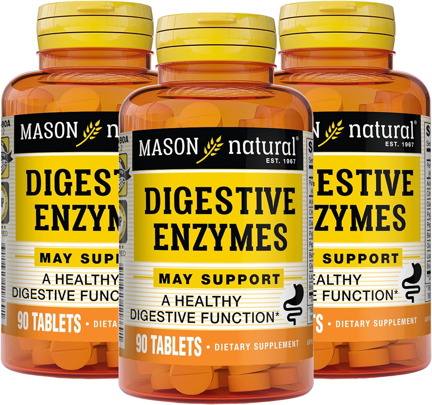 Mason Natural Digestive Enzymes With Prebiotics And Probiotics - Healthy Digestive Function, Improved Gut Health, 90 Tablets (Pack Of 3)