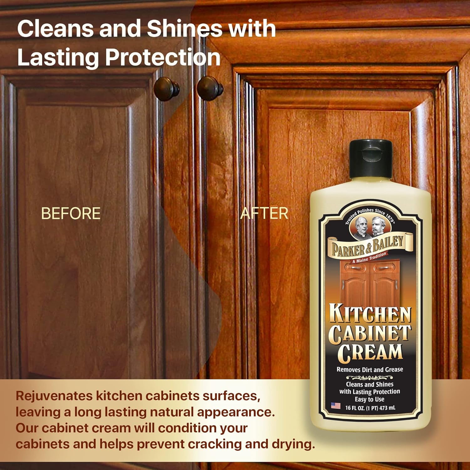 PARKER & BAILEY KITCHEN CABINET CREAM - Multisurface Wood Cleaner And Polish Furniture Quick Shine Restorer Protector Surface, House Cleaning Supplies Home Improvement 8oz : Health & Household