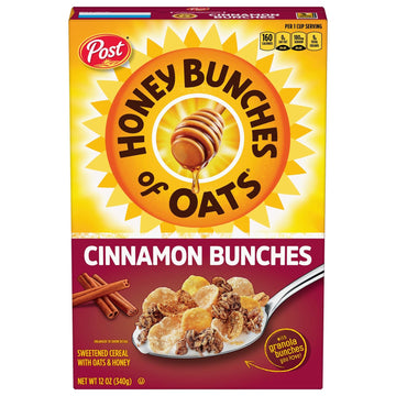 Honey Bunches of Oats Cinnamon Bunches, Heart Healthy, Low Fat, made with Whole Grain Cereal, 12 Ounce