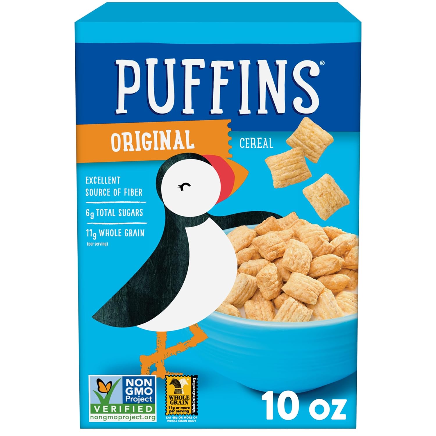 Barbara's Original Puffins Cereal, Puffed Kids Cereal with Corn and Oats, Vegan, Kosher, Non-GMO Project Verified, 10 OZ Box