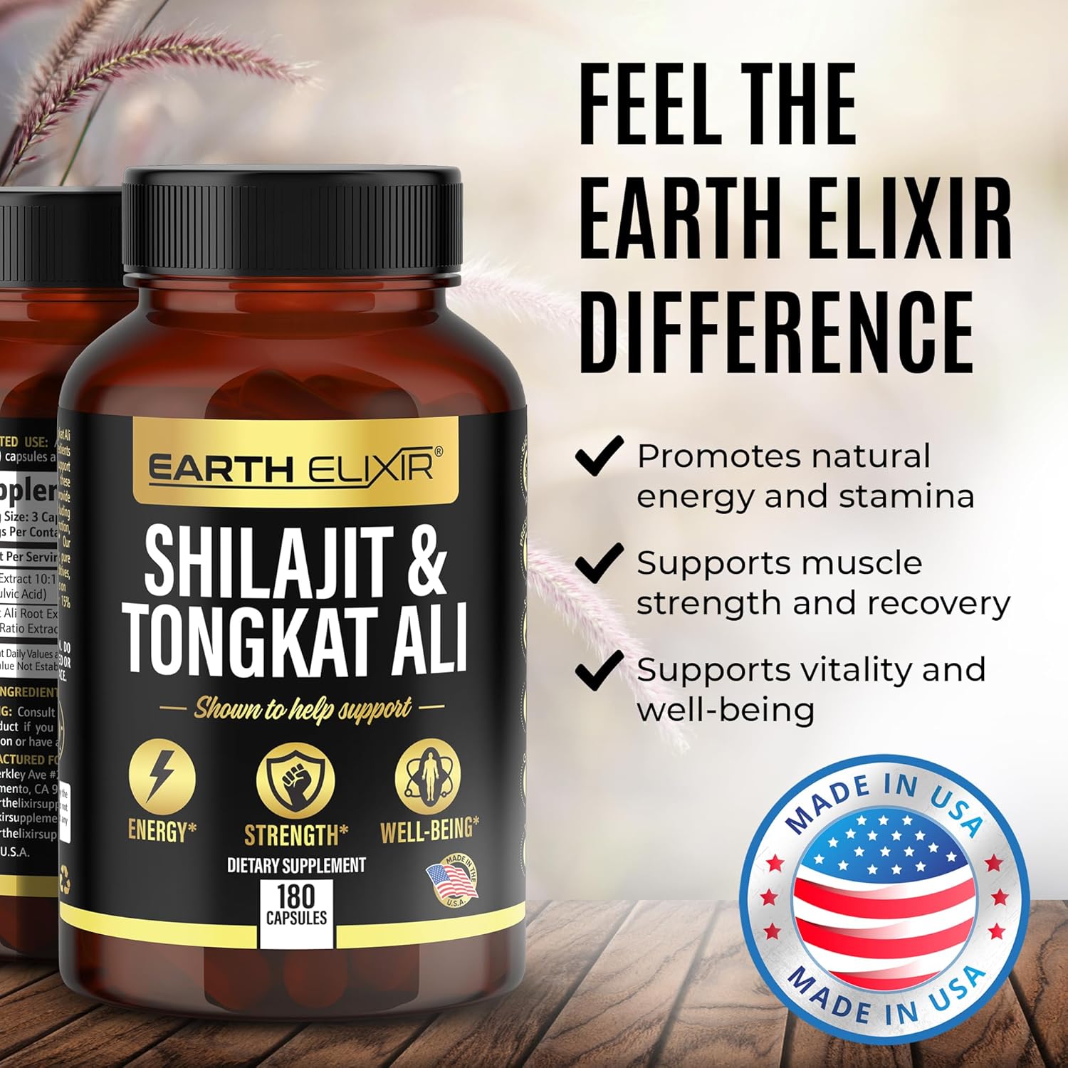 Earth Elixir Shilajit 1000mg & Tongkat Ali 400mg (180 Capsules) Made in USA-Shilajit Supplement (20% Fulvic Acid) Shilajit Pure Himalayan Organic & Tongkat Ali for Men More Potent Than Shilajit Resin : Health & Household